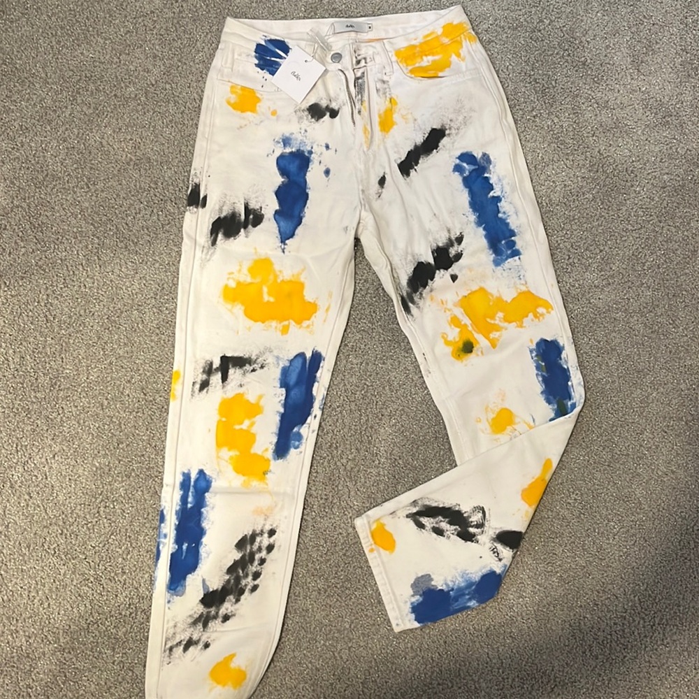 Adika - Blue yellow black tie dye on white Jeans